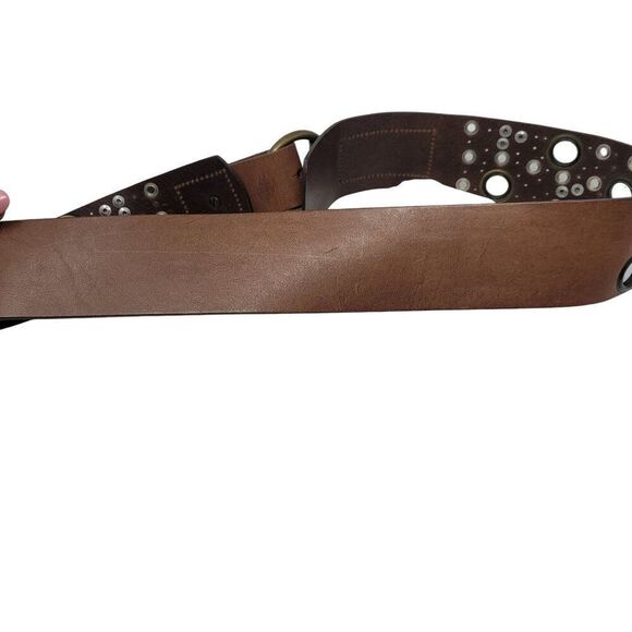 Antoniazzi Firenze Artesian Leather Belt XL‎ Brown Silver Bronze Grommet Studded - Picture 9 of 10